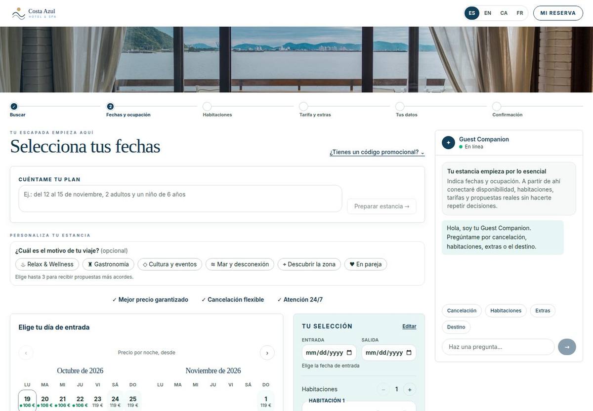 Cerca i calendari del motor de reserves · Hotel fictici · dades d’exemple