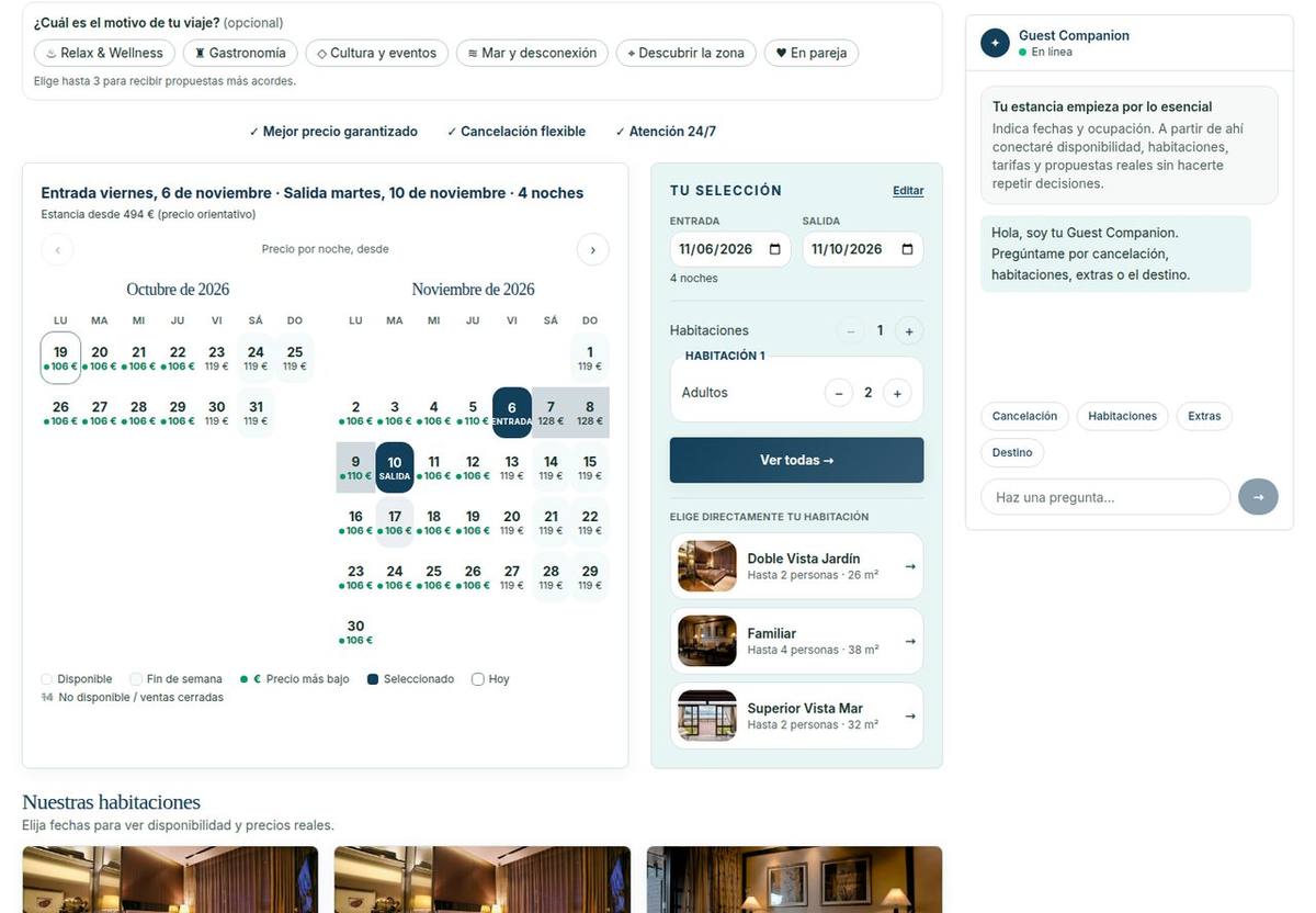 Calendari amb el preu mínim per dia · Hotel fictici · dades d’exemple